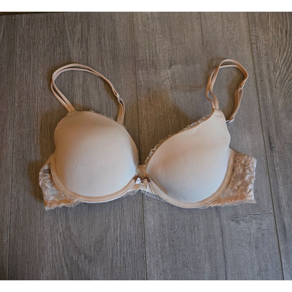 Women's DKNY Nude Tan Lace Bow Tshirt Bra 34B